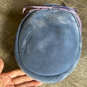 Velvet Blue Hat with Purple Ribbon